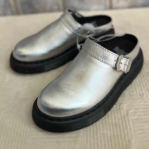 NEW Womens Size 7 Dr. Martens Laketen Slingback Metallic Silver Mule Clogs Shoes